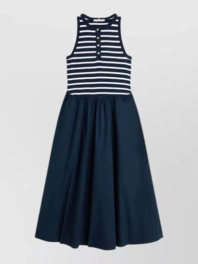 Tommy Hilfiger Sleeveless Dress Gold Buttons Striped Skirt In Blue