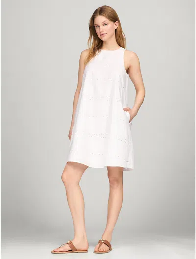 Tommy Hilfiger Sleeveless Embroidered Eyelet Dress In Optic White Th