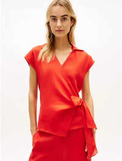 Tommy Hilfiger Sleeveless Linen Wrap Top In Pink