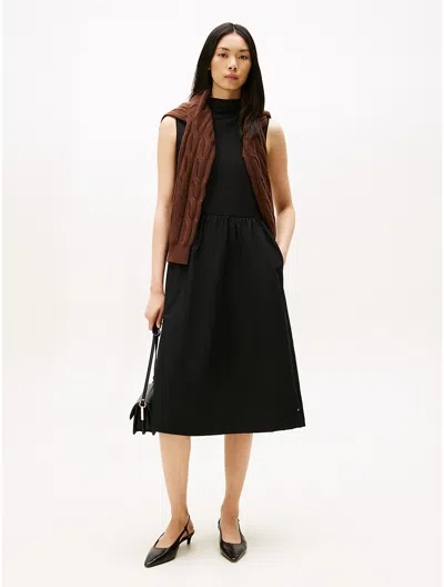Tommy Hilfiger Sleeveless Mix Media Dress In Black