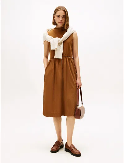 Tommy Hilfiger Sleeveless Mix Media Dress In Brown