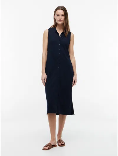 Tommy Hilfiger Sleeveless Pique Midi Polo Dress In Blue