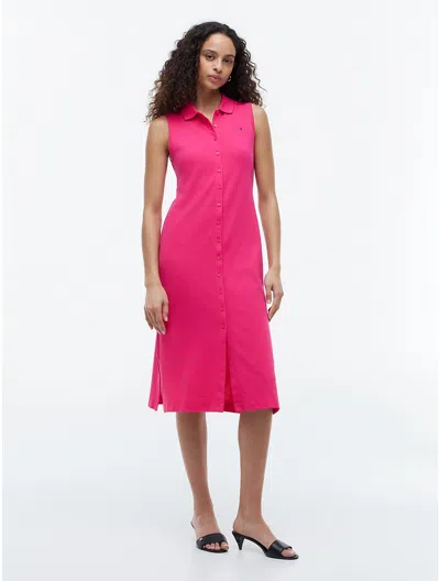 Tommy Hilfiger Sleeveless Pique Midi Polo Dress In Pink