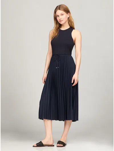 Tommy Hilfiger Sleeveless Pleated Midi Dress In Navy | ModeSens