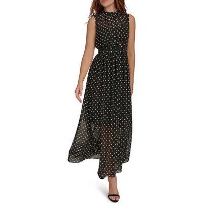 Tommy Hilfiger Sleeveless Polka Dot Maxi Dress In Black/ivory