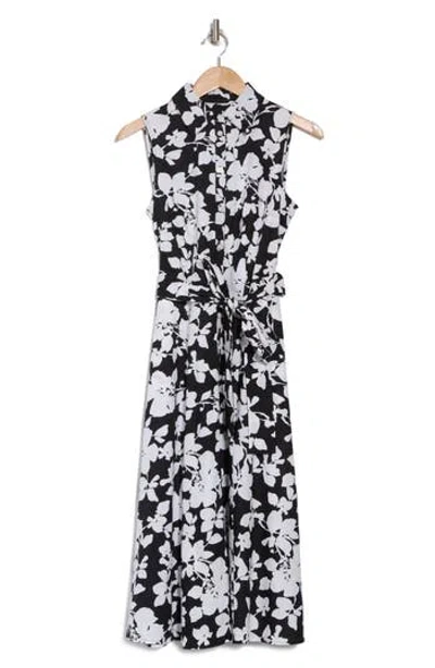 Tommy Hilfiger Sleeveless Shirtdress In Black/bright White