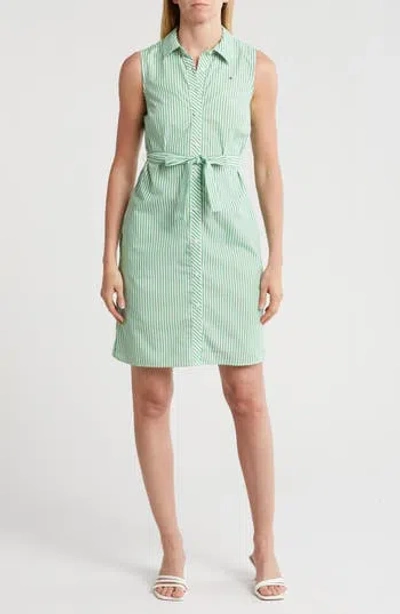 Tommy Hilfiger Sleeveless Shirtdress In Fern Green/bright White