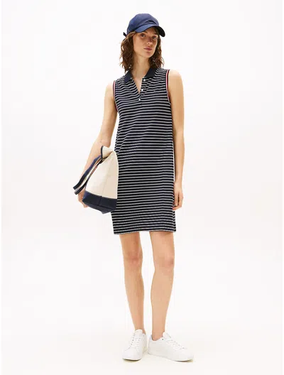 Tommy Hilfiger Sleeveless Stripe Polo Dress In Blue