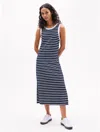 Tommy Hilfiger Sleeveless Stripe Ribbed Midi Dress In Navy Multi