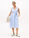 Tommy Hilfiger Sleeveless Stripe Wrap Midi Shirtdress