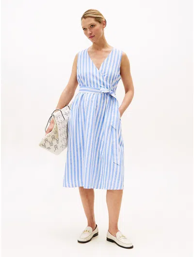 Tommy Hilfiger Sleeveless Stripe Wrap Midi Shirtdress