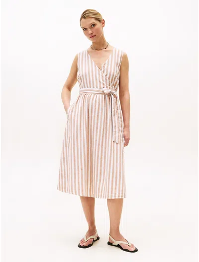 Tommy Hilfiger Sleeveless Stripe Wrap Midi Shirtdress