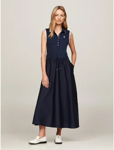 Tommy Hilfiger Sleeveless Tipped Midi Polo Dress In Navy