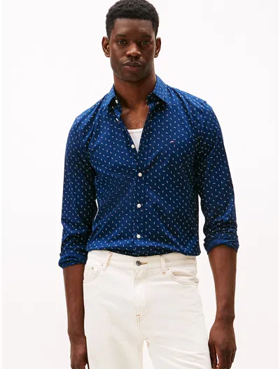 Tommy Hilfiger Slim Fit Allover Print Poplin Shirt In Blue