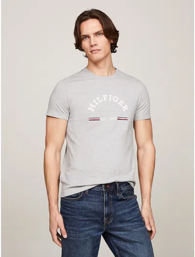 Tommy Hilfiger Slim Fit Arch Monotype Graphic T In Light Grey Heather