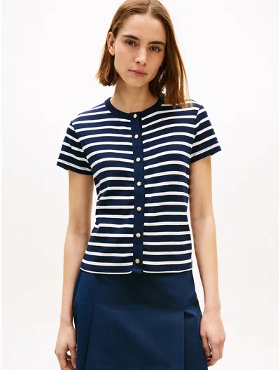 Tommy Hilfiger Striped Button-down T-shirt In Blue