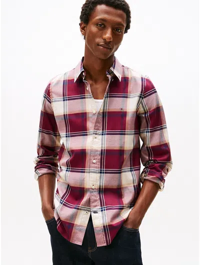 Tommy Hilfiger Slim Fit Check Stretch Herringbone Shirt In Burgundy