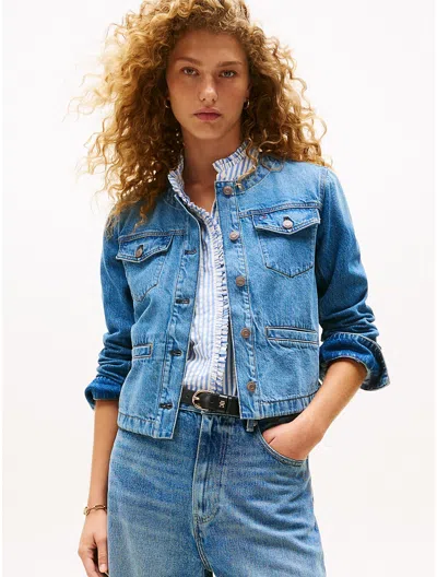 Tommy Hilfiger Slim Fit Collarless Denim Jacket In Blue