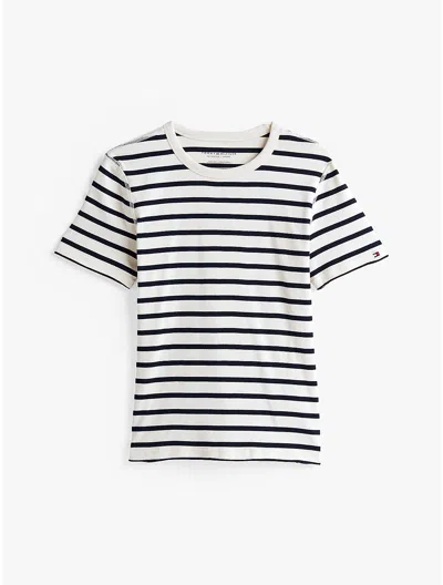 Tommy Hilfiger Slim Fit Crewneck T In Ivory Petal/navy Stripe