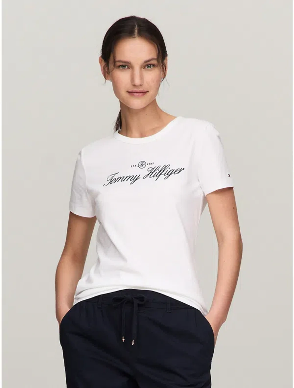 Tommy Hilfiger Slim Fit Embroidered Signature T In Optic 