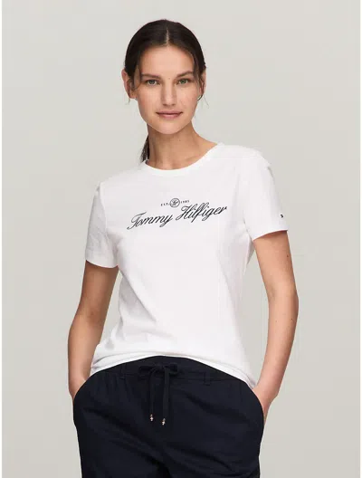 Tommy Hilfiger Slim Fit Embroidered Signature T In Optic White Th