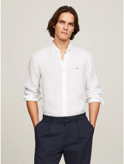 Tommy Hilfiger Slim Fit Fil Coupe Print Shirt In Optic White / Cloudy Blue