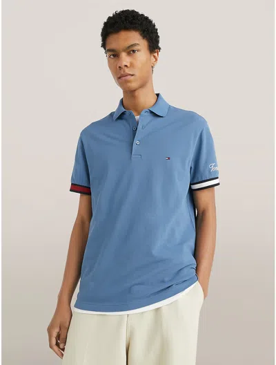 Tommy Hilfiger Slim Fit Flag Cuff Polo In Blue Coast
