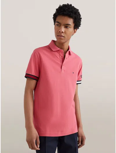 Tommy Hilfiger Slim Fit Flag Cuff Polo In Deep Crimson Fruit