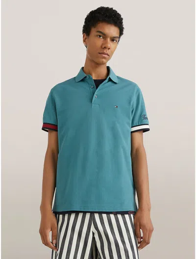 Tommy Hilfiger Slim Fit Flag Cuff Polo In Frosted Green