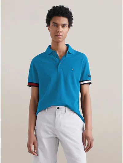 Tommy Hilfiger Slim Fit Flag Cuff Polo In Shocking Blue