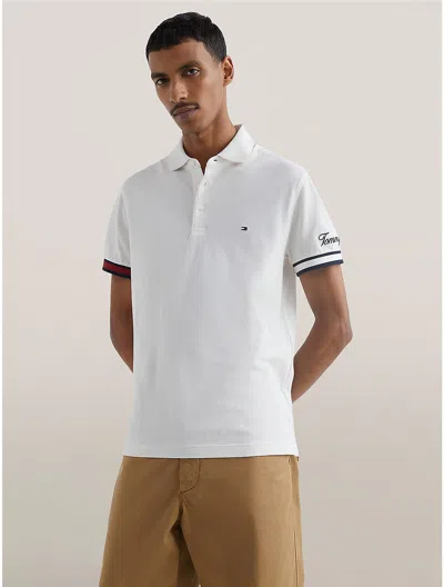 Tommy Hilfiger Slim Fit Flag Cuff Polo In Weathered White