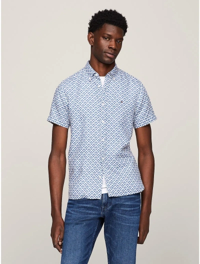 Tommy Hilfiger Slim Fit Geometric Print Shirt In Blue Coast / Optic White
