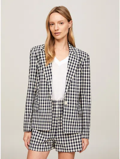 Tommy Hilfiger Slim Fit Gingham Check Seersucker Blazer In Navy Gingham