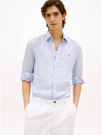 Tommy Hilfiger Slim Fit Gingham Print Linen Shirt In Breezy Blue Check