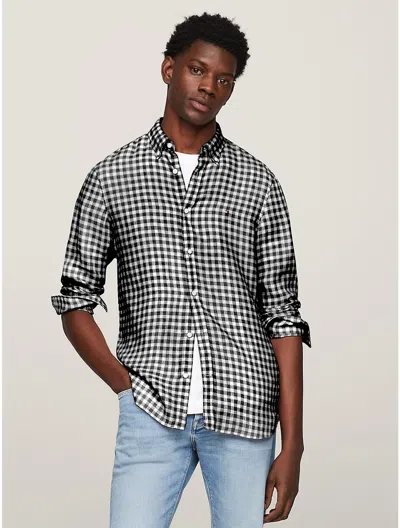 Tommy Hilfiger Slim Fit Linen Gingham Shirt In Blue Spell/optic White