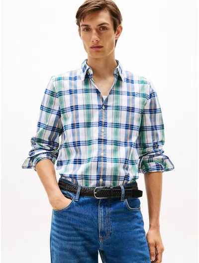 Tommy Hilfiger Slim Fit Madras Stretch Poplin Shirt In White