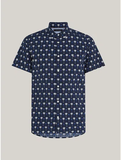Tommy Hilfiger Slim Fit Micro Palm Print Shirt In Navy