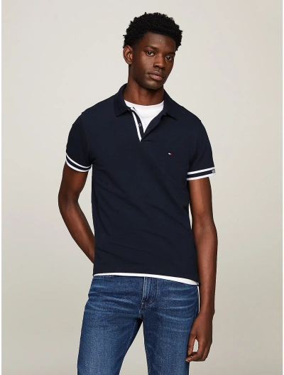 Tommy Hilfiger Slim Fit Monotype Cuff Polo In Desert Sky