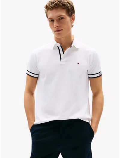 Tommy Hilfiger Slim Fit Monotype Cuff Polo In Optic White