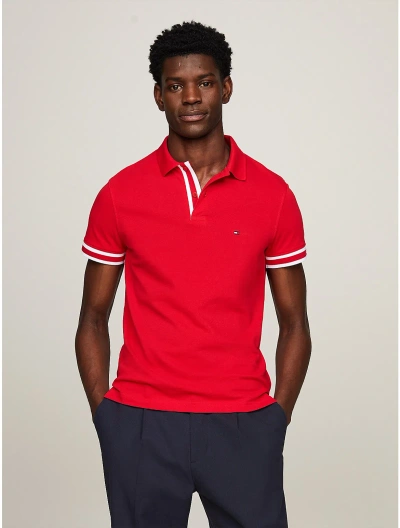 Tommy Hilfiger Slim Fit Monotype Cuff Polo In Primary Red