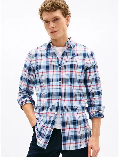 Tommy Hilfiger Slim Fit Plaid Stretch Poplin Shirt In Carbon Navy