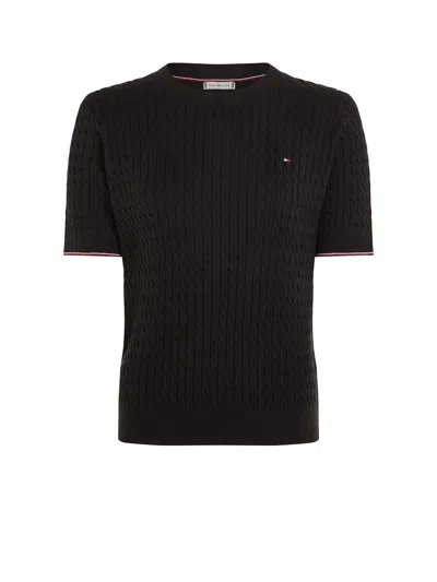 Tommy Hilfiger Slim Fit Pullover With Short Sleeves In Black