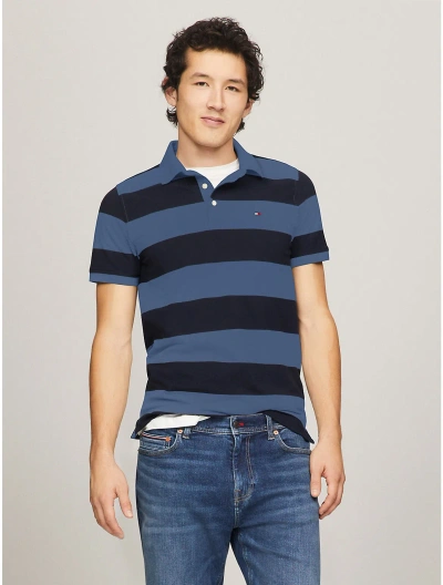 Tommy Hilfiger Slim Fit Rugby Stripe Polo In Bank Blue