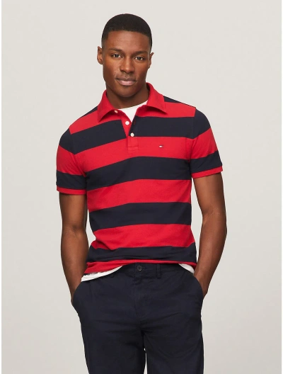 Tommy Hilfiger Slim Fit Rugby Stripe Polo In Primary Red