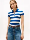 Tommy Hilfiger Slim Fit Rugby Stripe Zip Polo In Blue