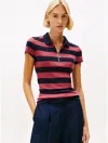 Tommy Hilfiger Slim Fit Rugby Stripe Zip Polo In Red
