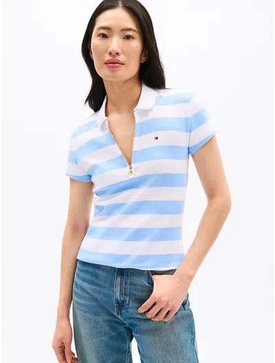 Tommy Hilfiger Slim Fit Rugby Stripe Zip Polo In Vessel Blue