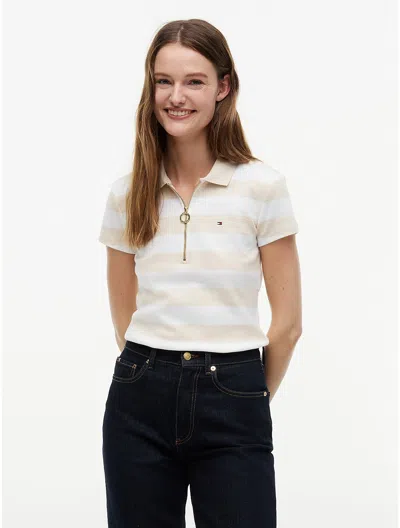 Tommy Hilfiger Slim Fit Rugby Stripe Zip Polo In White