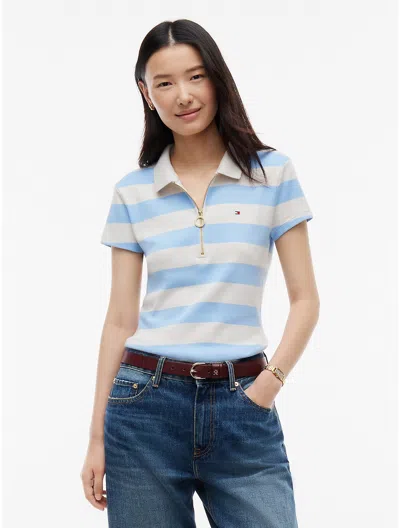 Tommy Hilfiger Slim Fit Rugby Striped Zip Polo In Blue