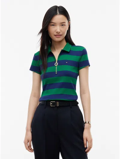 Tommy Hilfiger Slim Fit Rugby Striped Zip Polo In Green